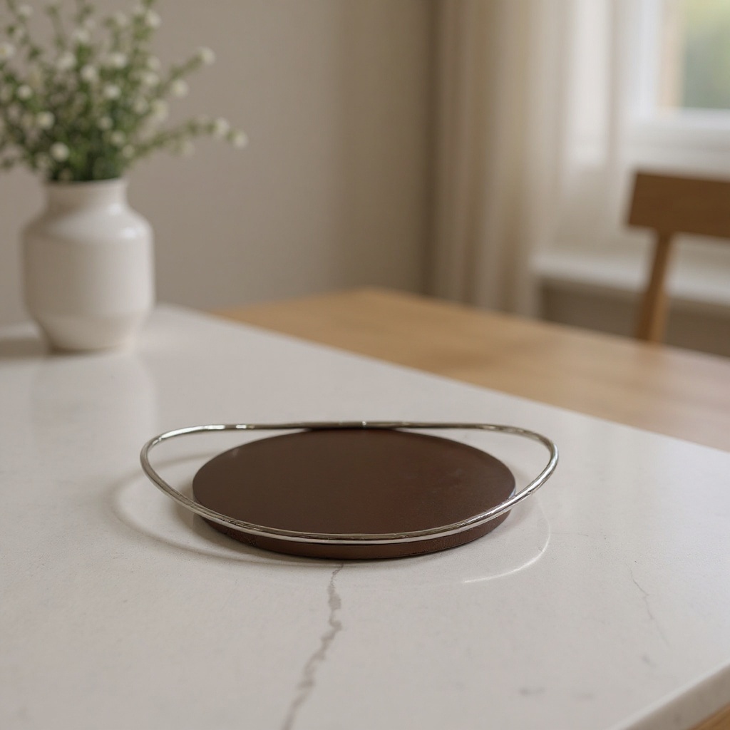 Plateau rond en acier et bois