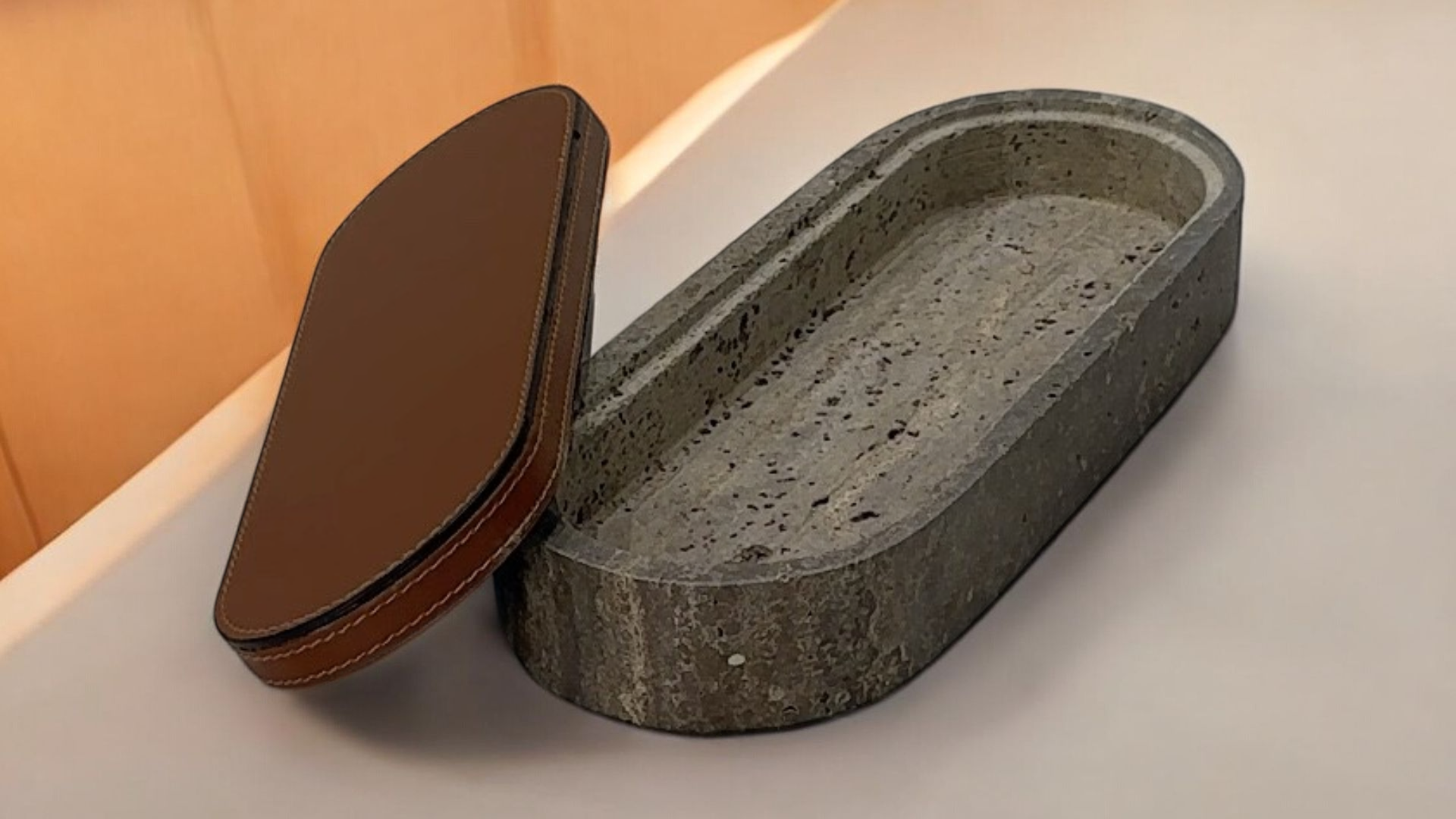 Boîte de rangement en pierre et PU