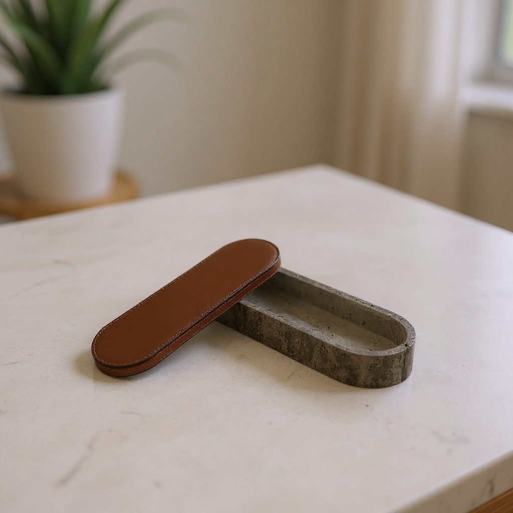 Boîte en marbre et cuir