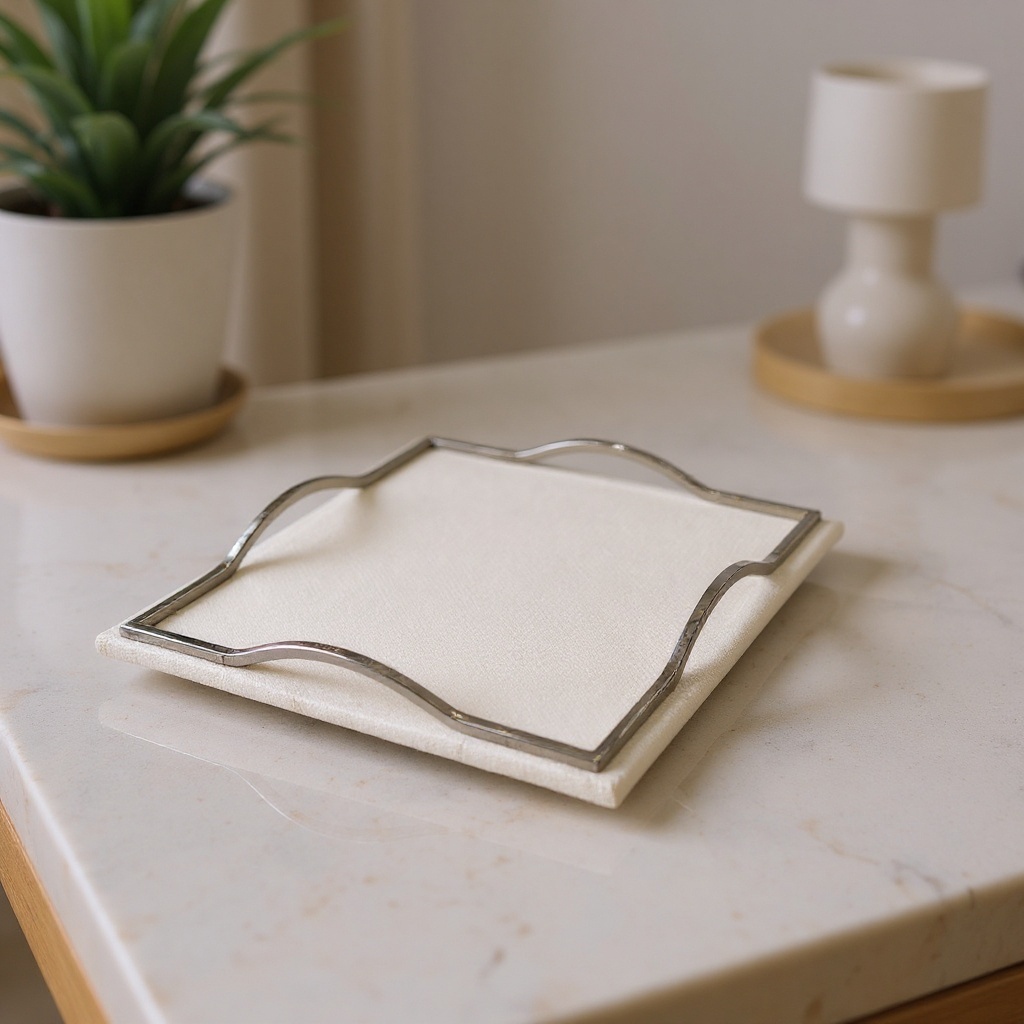 Plateau en cuir et métal