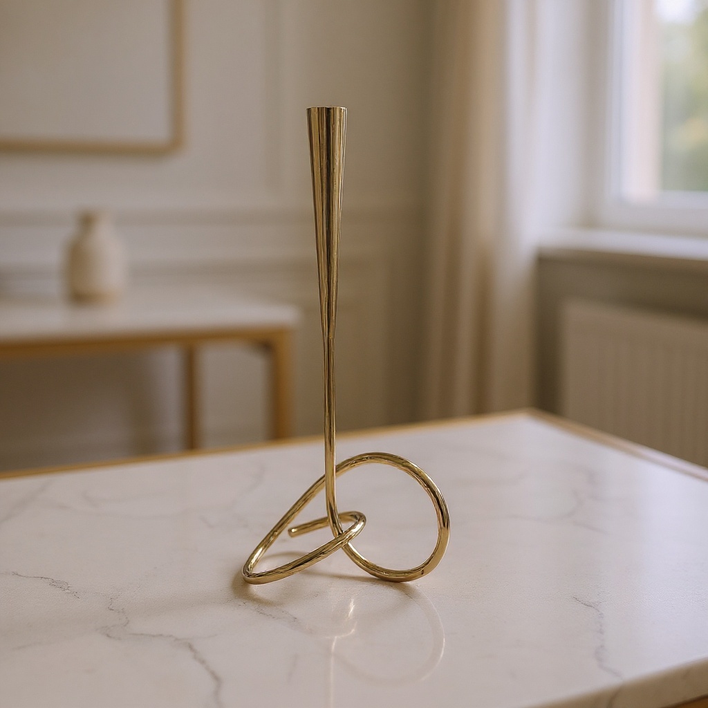 Bougeoir spaghetti doré - Grand
