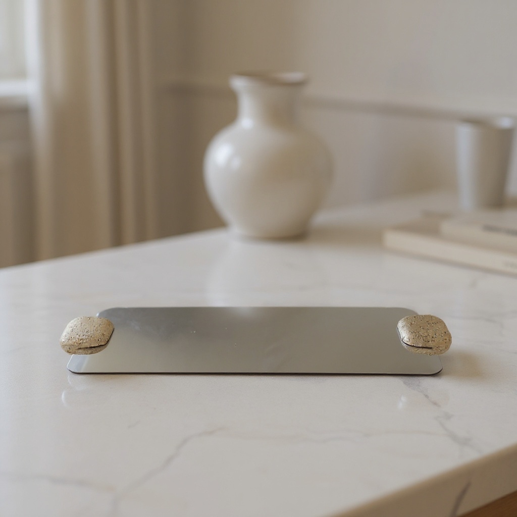 Plateau en inox et travertin - Grand