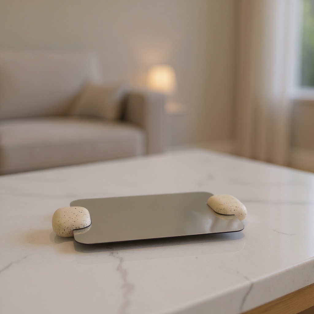 Plateau en inox et travertin - Petit