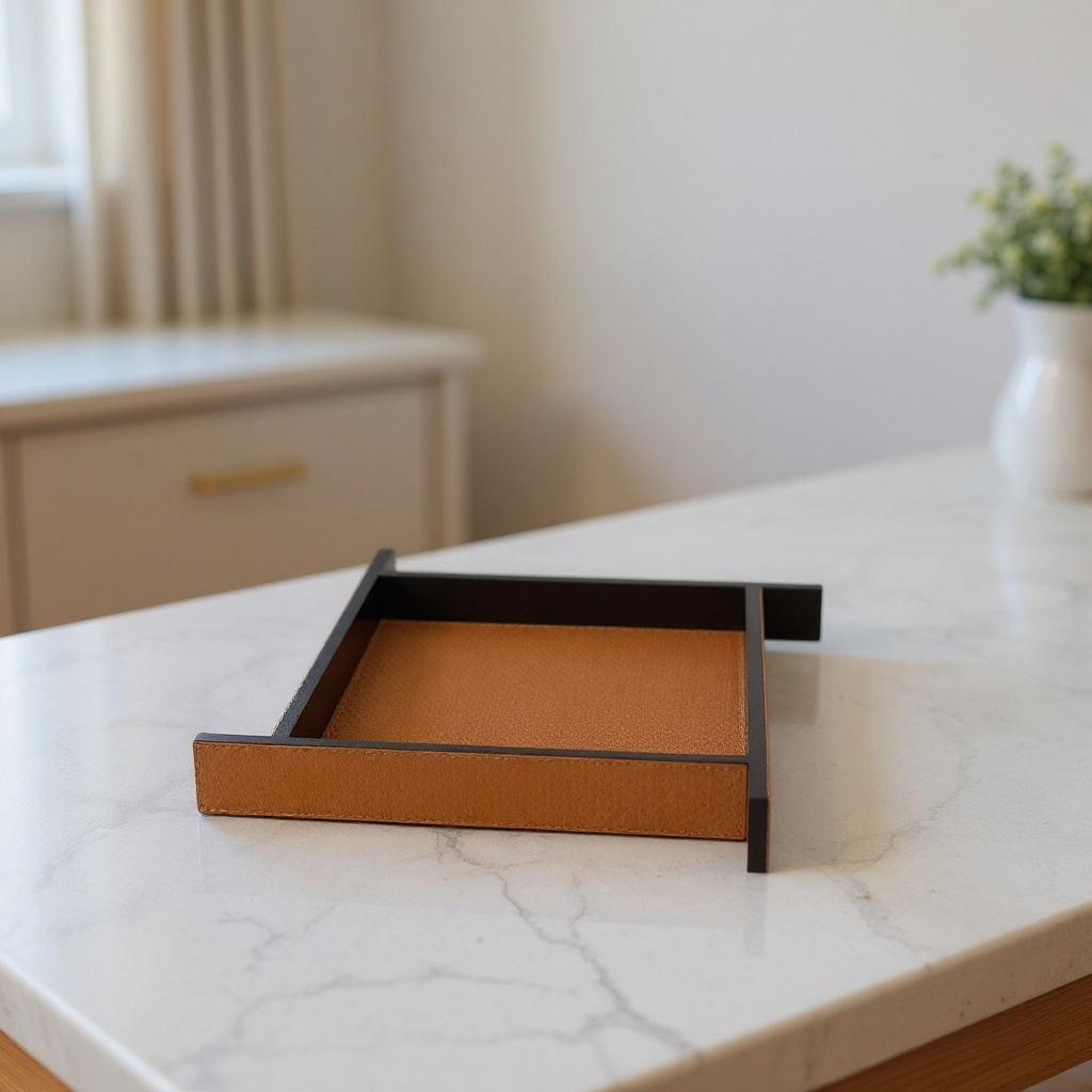 Plateau en cuir orange et noir