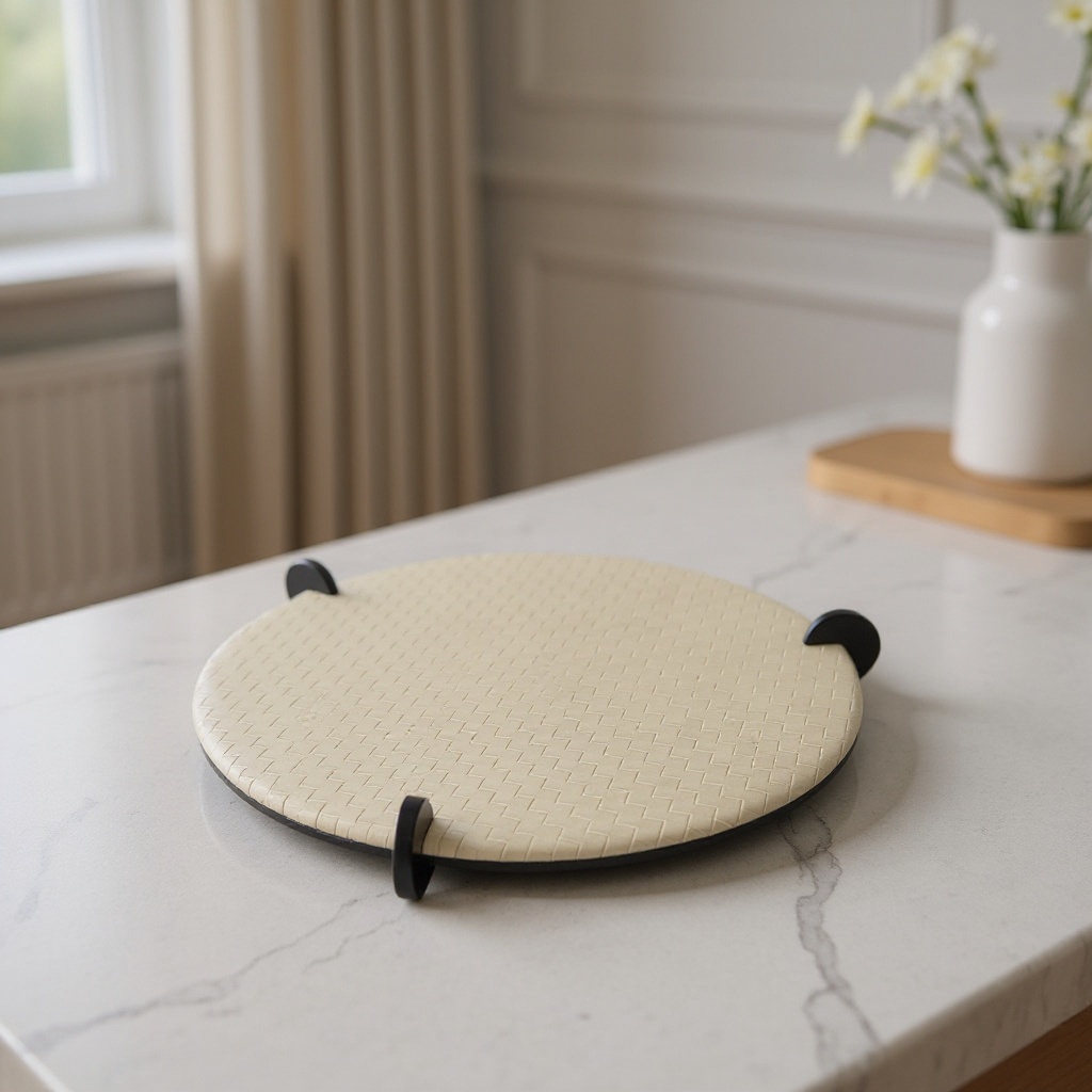 Plateau en cuir et métal - Grand modèle