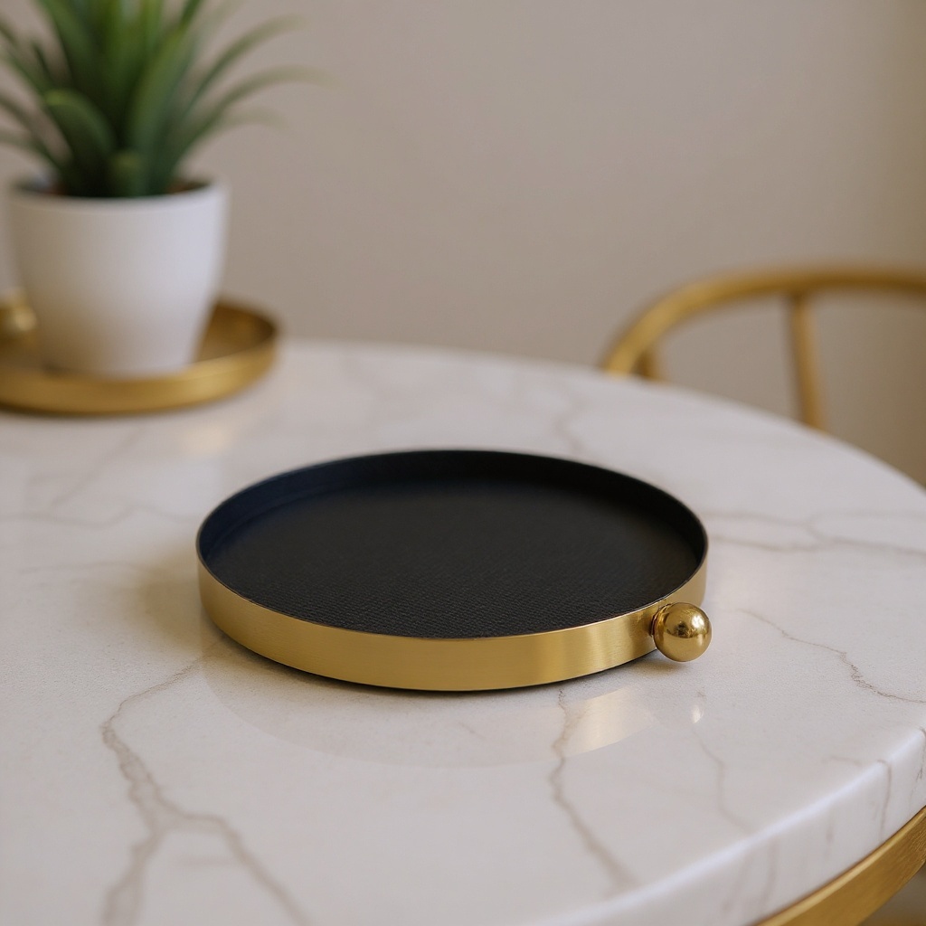 Plateau noir boule dorée - cuir