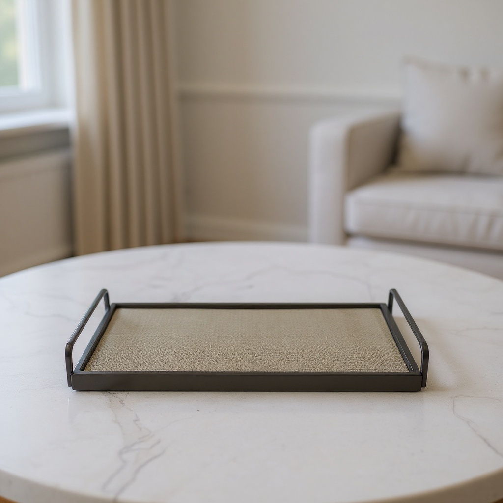 Plateau en cuir et métal - Gris