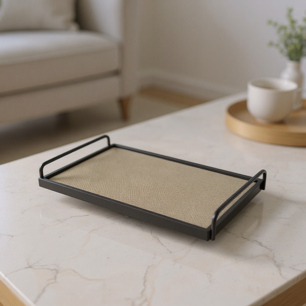 Plateau en métal et cuir