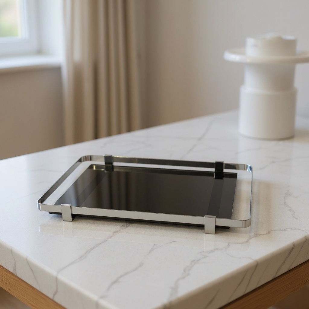 Plateau en verre et inox noir