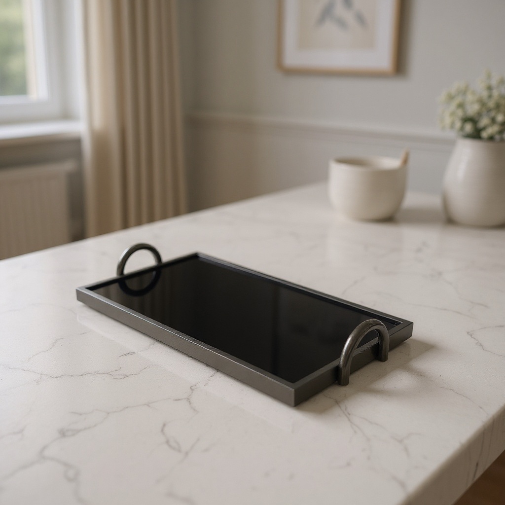 Plateau en velours noir et inox