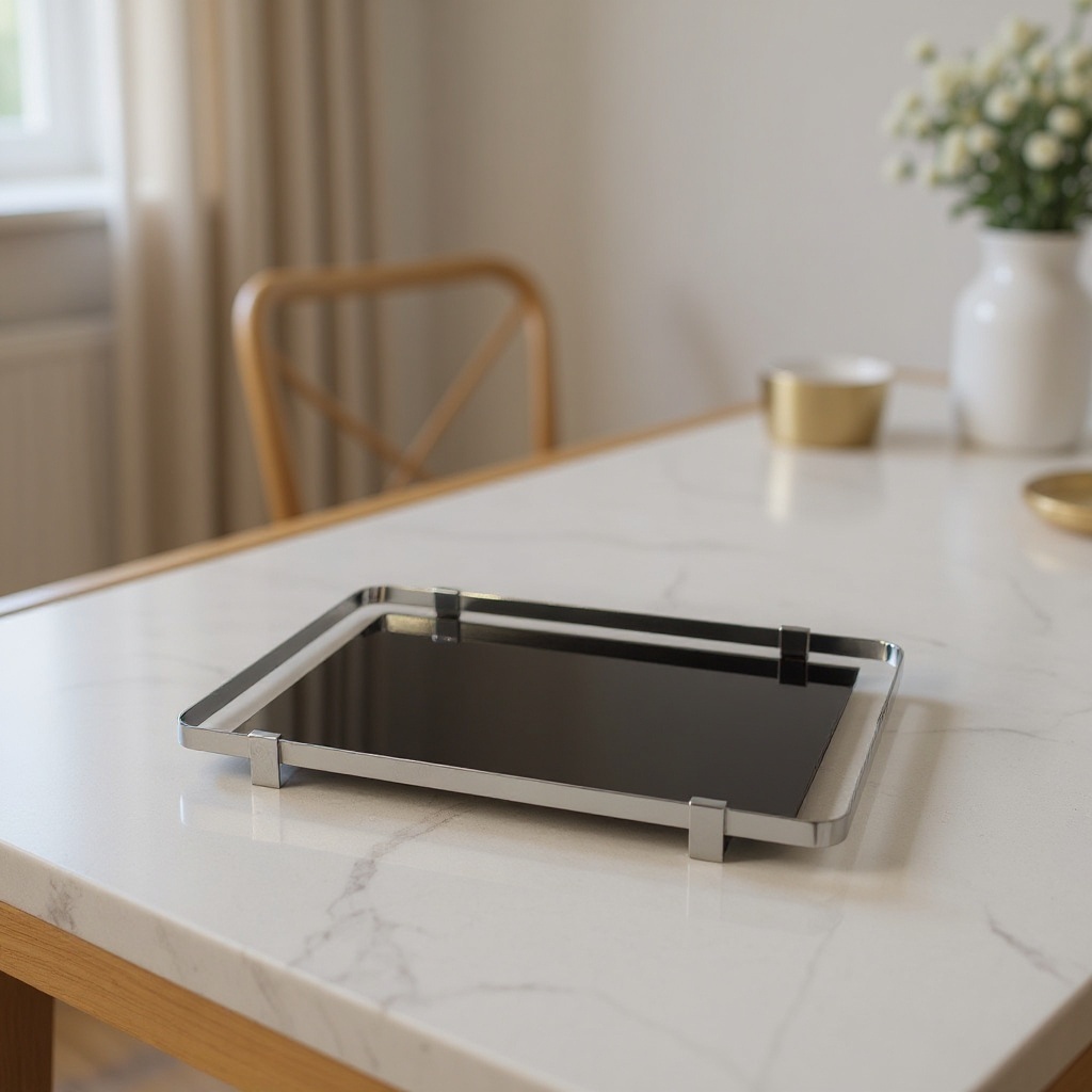 Plateau en résine et inox bordeaux