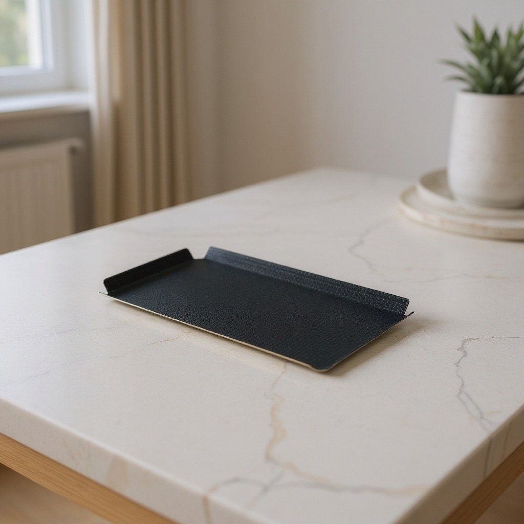 Plateau en métal et cuir