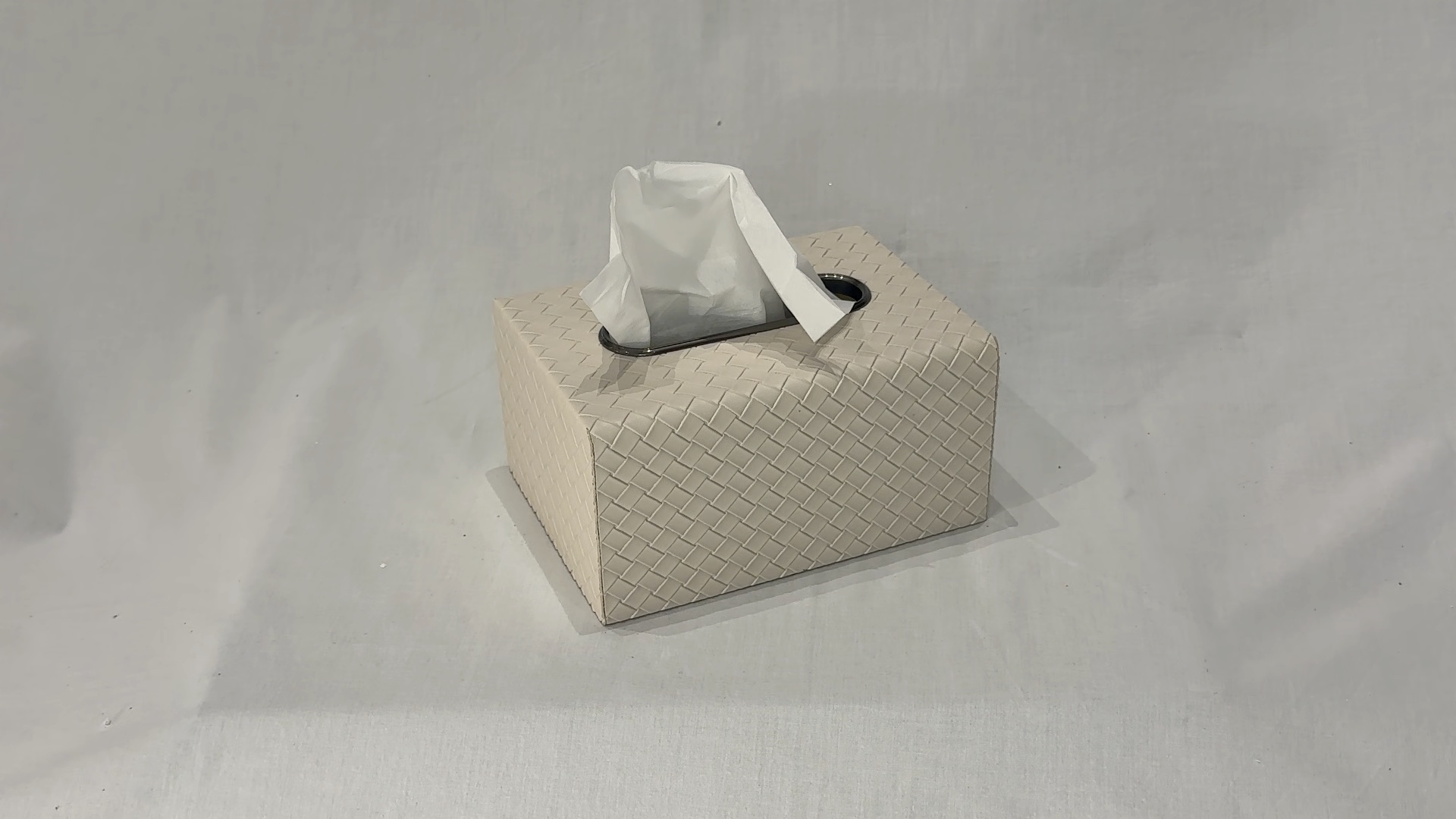 Boîte à mouchoirs en cuir et métal - Blanc