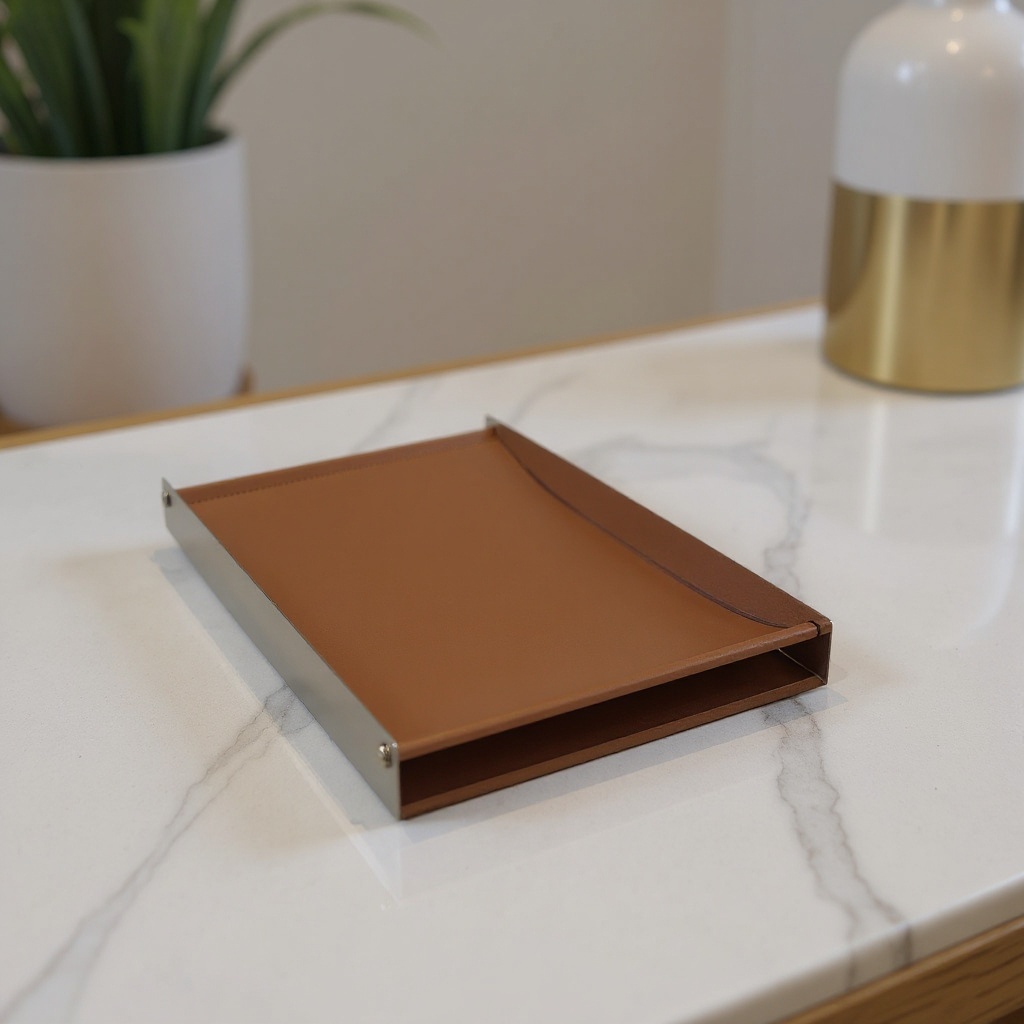 Plateau en cuir et inox - grand