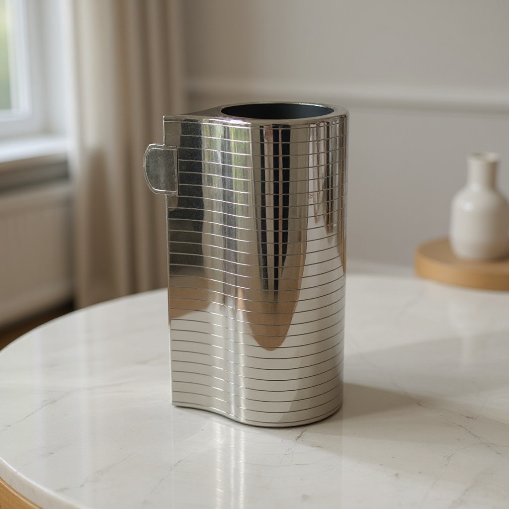 Vase strié en inox et cuir - Moyen