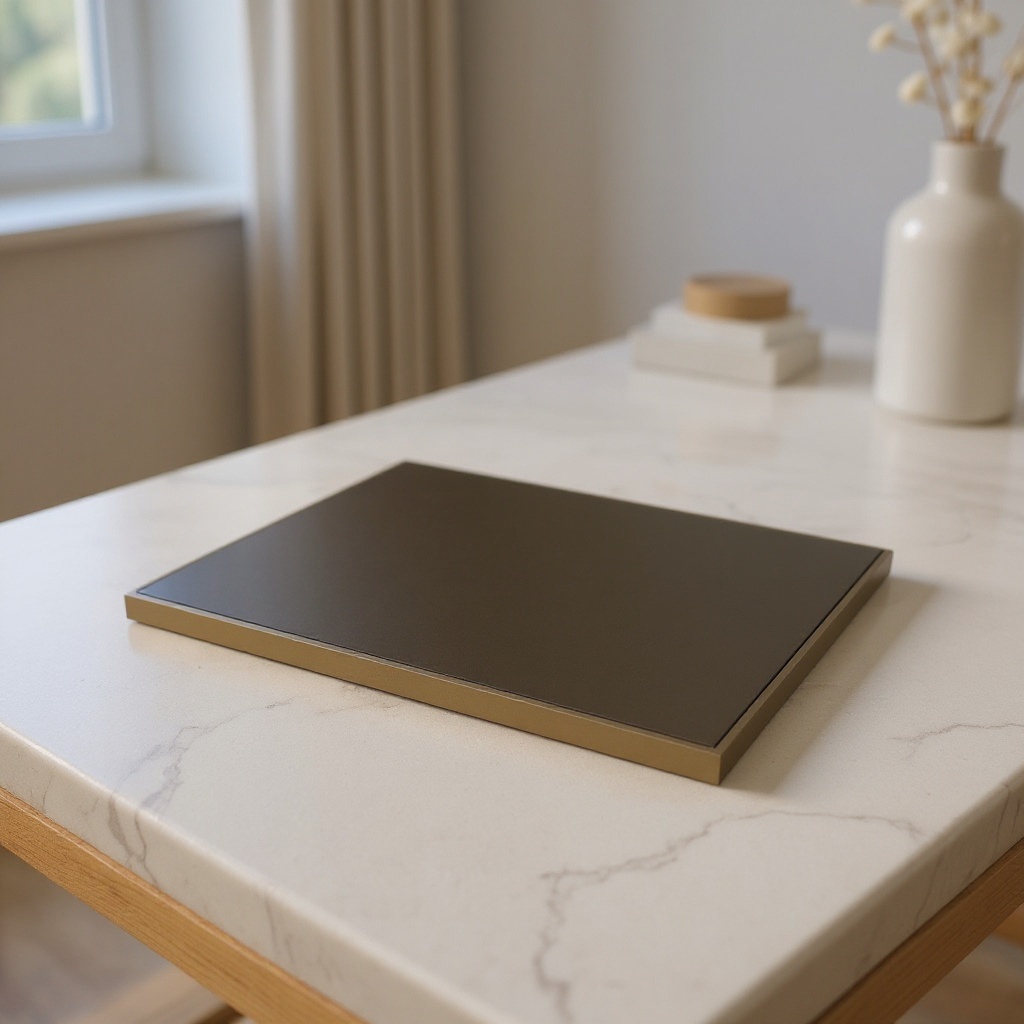 Grand plateau en métal et cuir