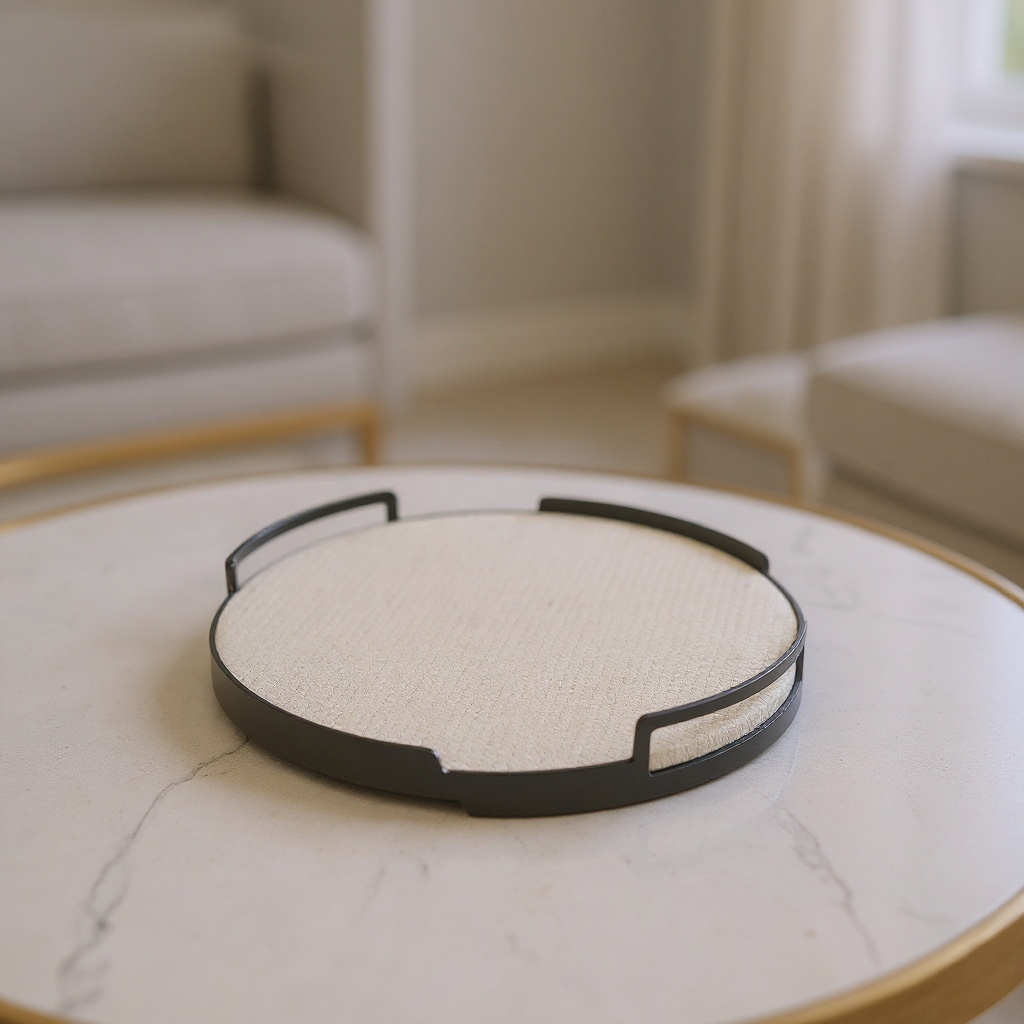 Plateau en métal et cuir rond - Blanc