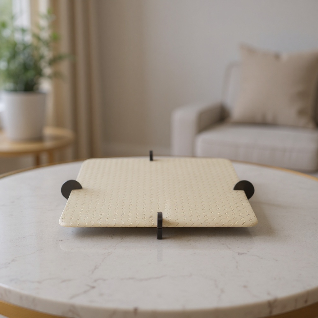 Plateau en cuir blanc avec support noir