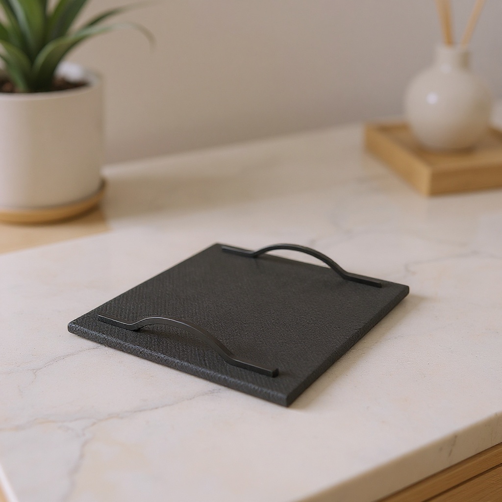 Plateau en métal et cuir - Gris