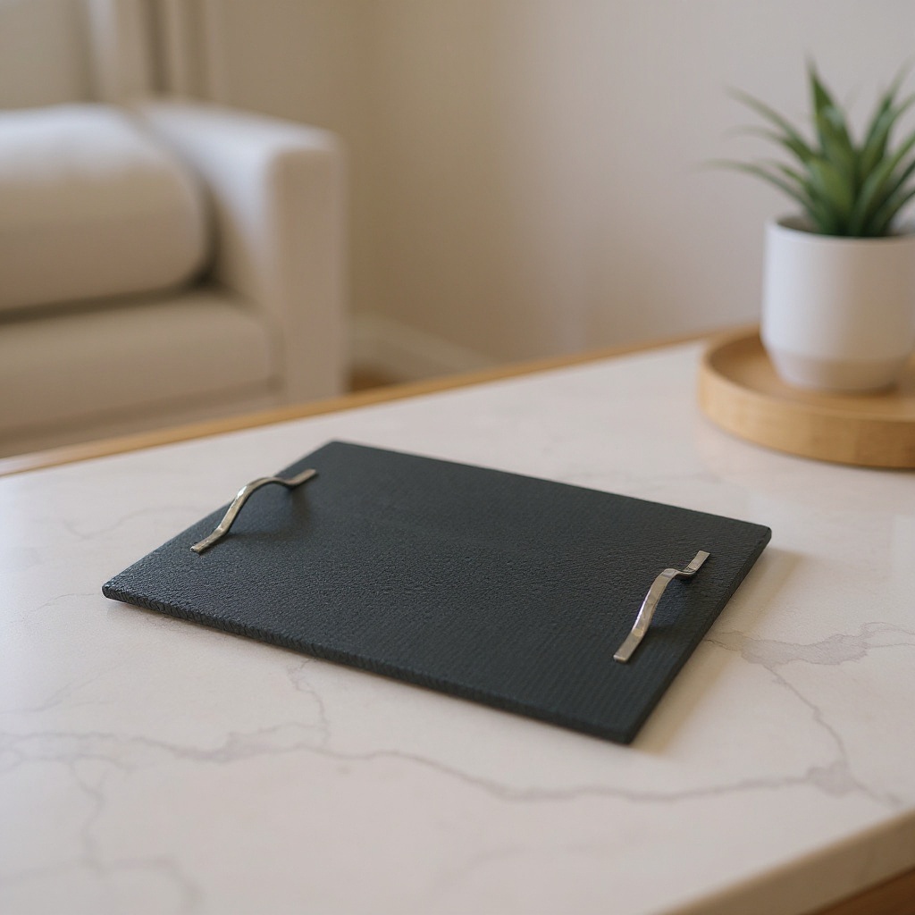 Plateau en métal et cuir - Gris