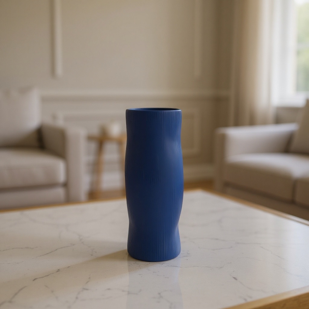 Petit vase bleu strié